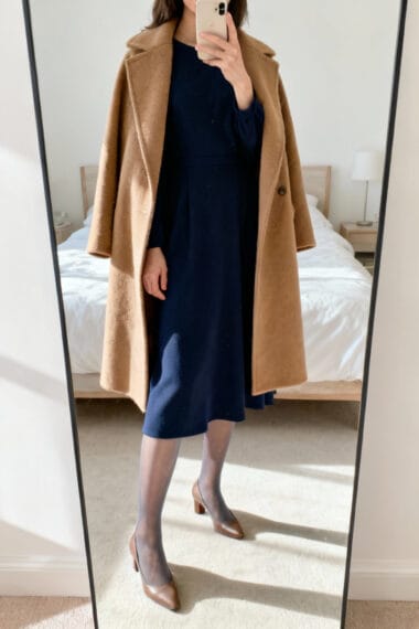 Classic Wool Coat + Midi Dress