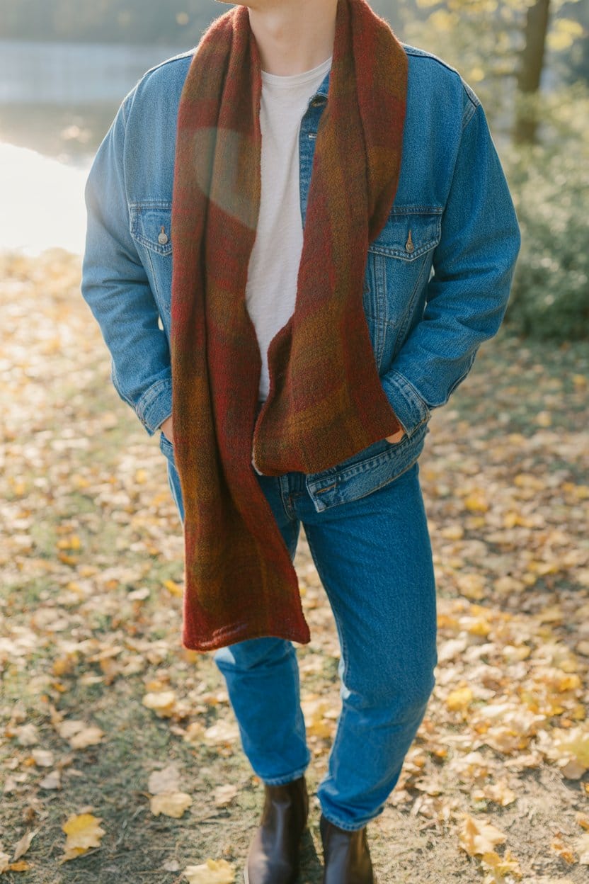Denim Jacket with Warm Scarf