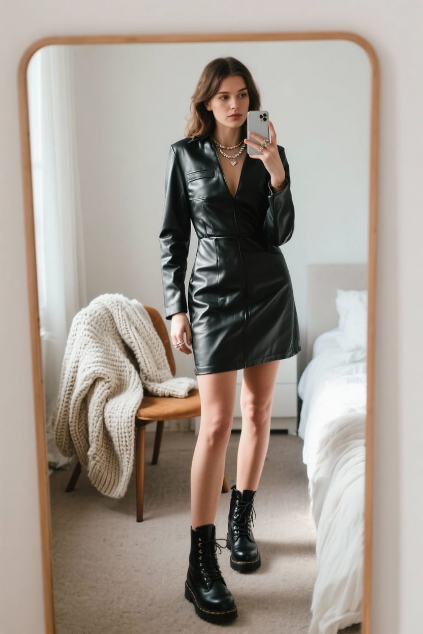 Edgy Leather Dress Ensemble