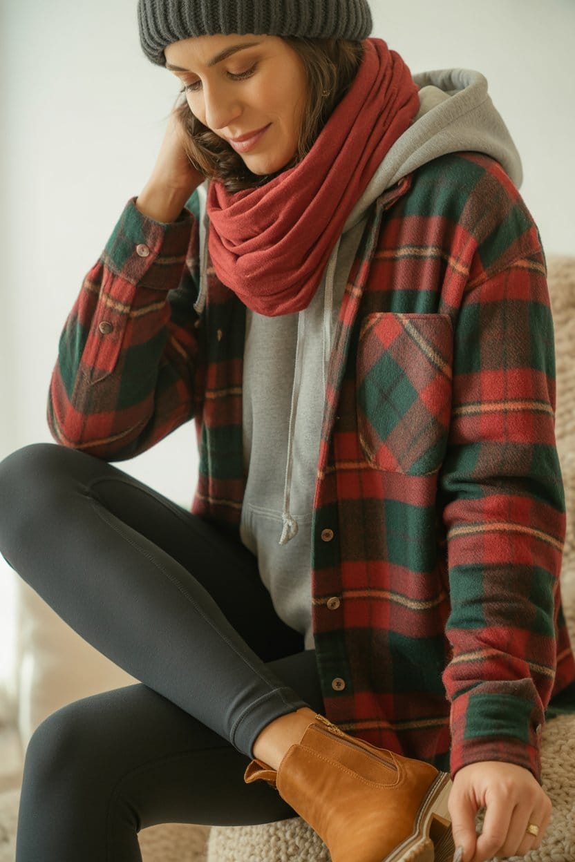 Flannel Shirt with Fleece Leggings