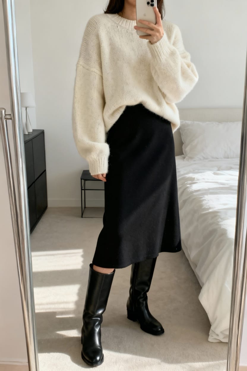 Monochrome Midi Skirt Styles