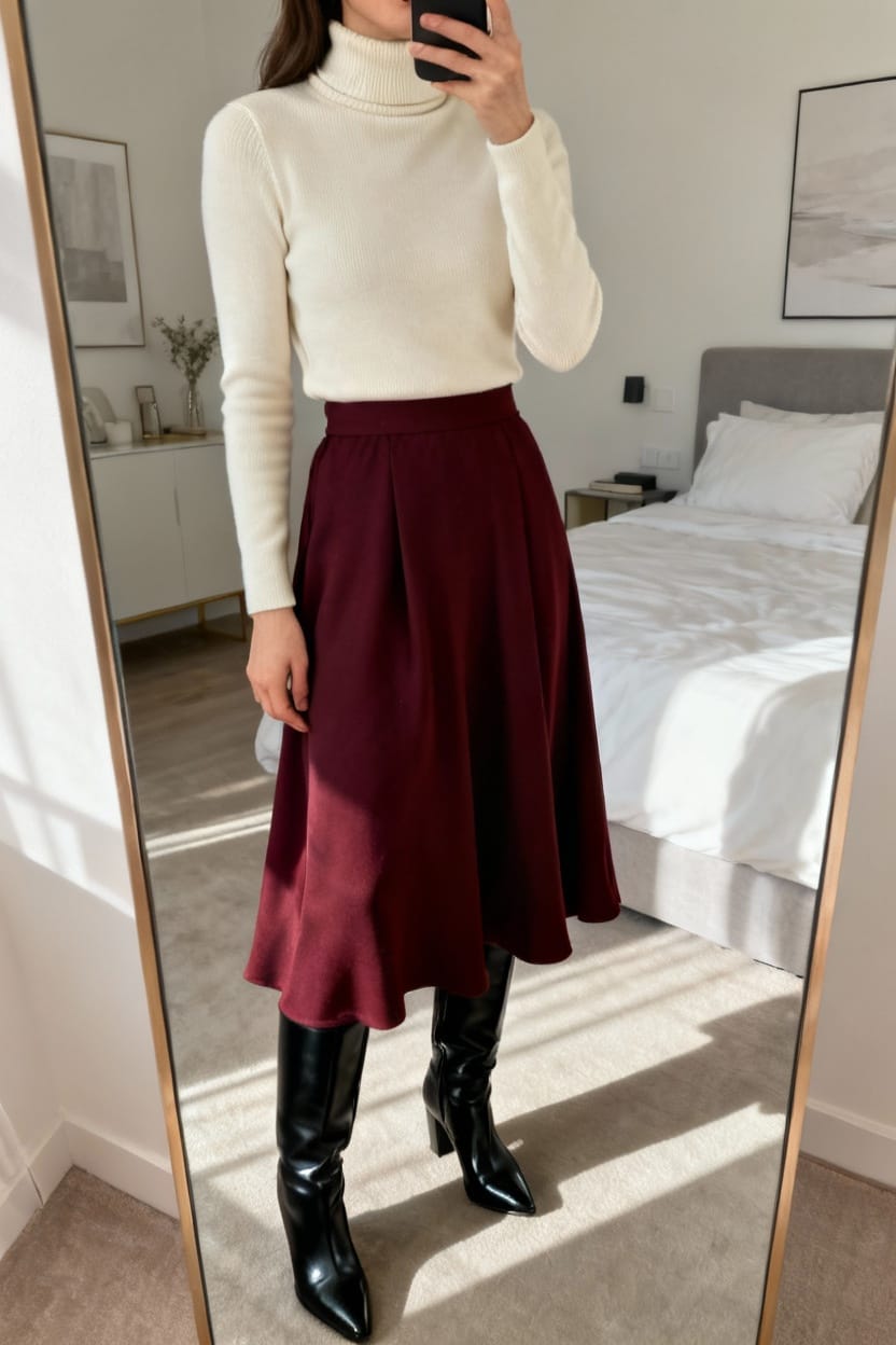 Stylish Turtleneck and Skirt Combo