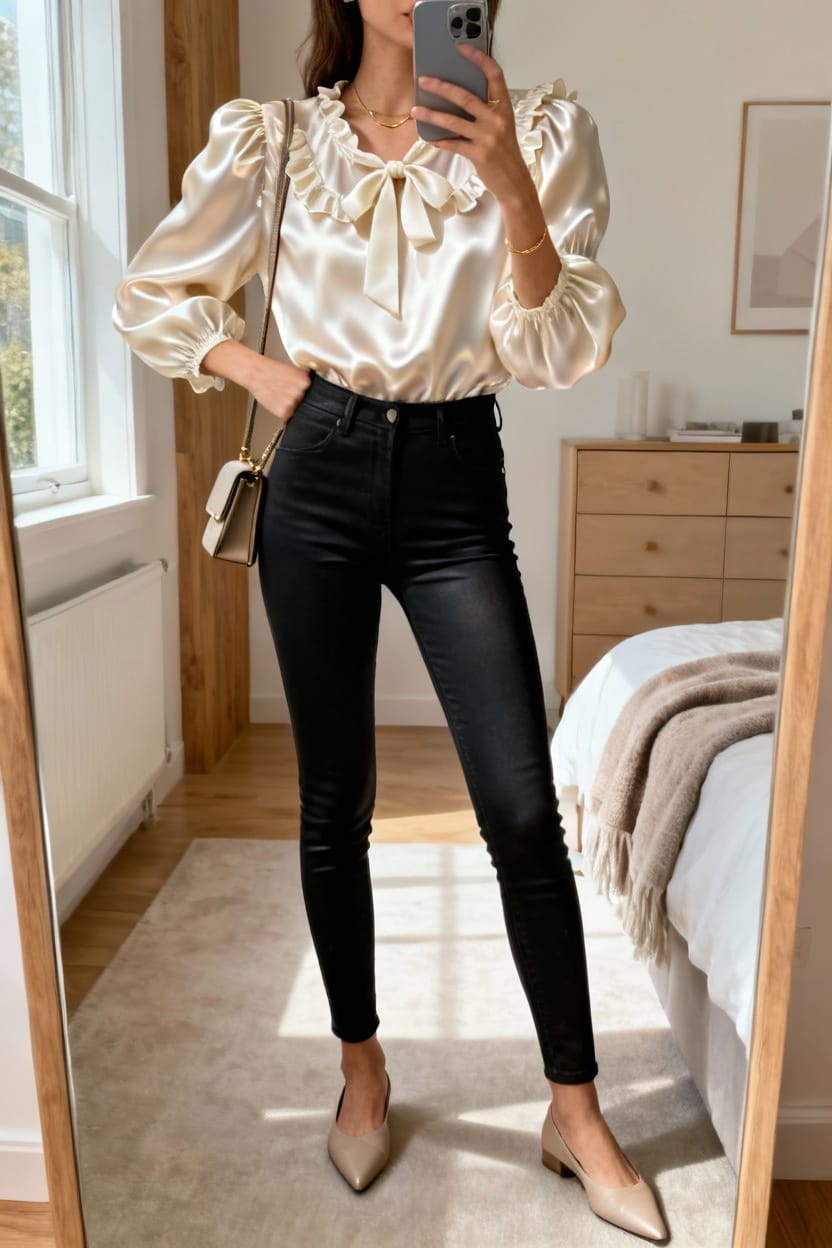 Black Jeans with a Statement Blouse