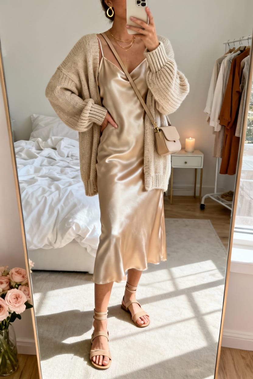 Casual Slip Dress with a Cardigan