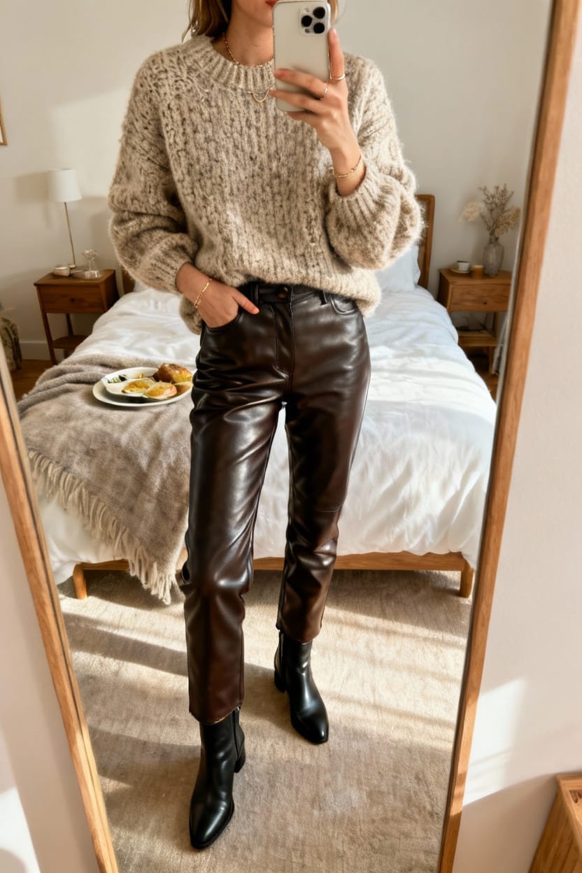 Chunky Knit + Leather Pants