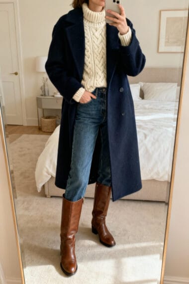 Classic Wool Coat with Casual Denim