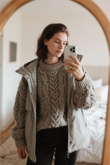 Cozy knit with a windproof shell