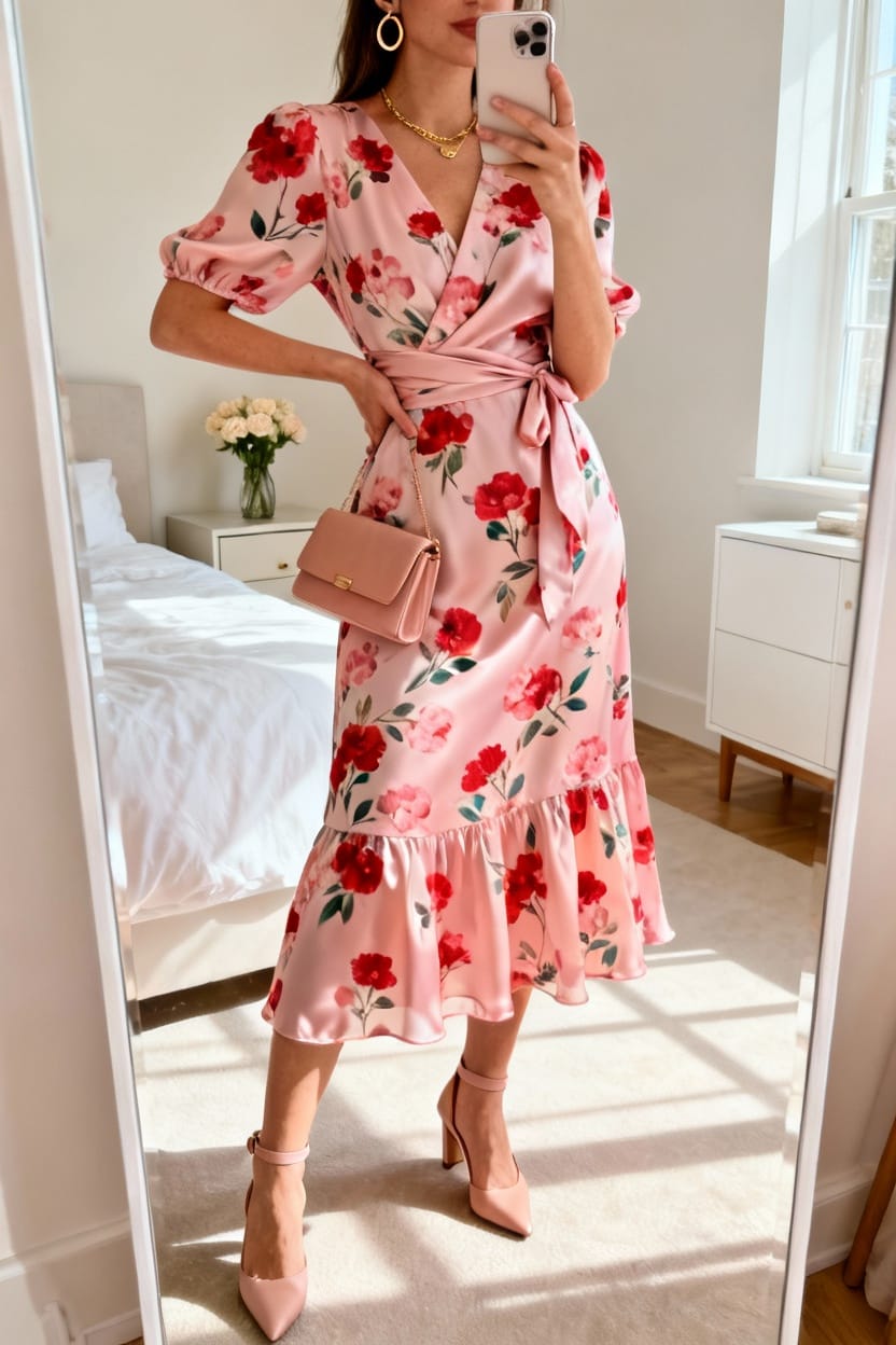 Floral Print Dress with Pink Undertones