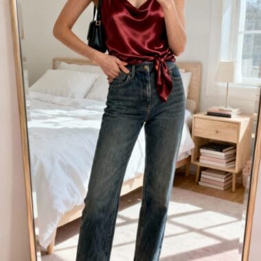 High-Waisted Jeans with a Silky Cami