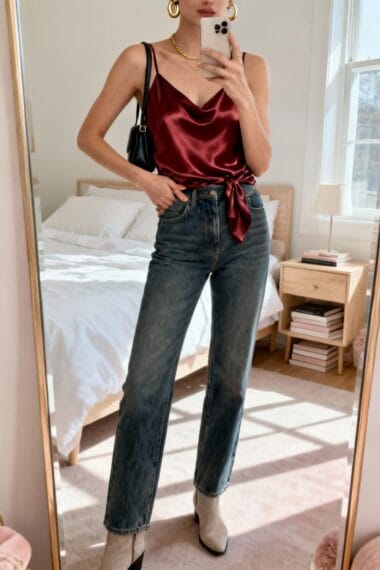 High-Waisted Jeans with a Silky Cami