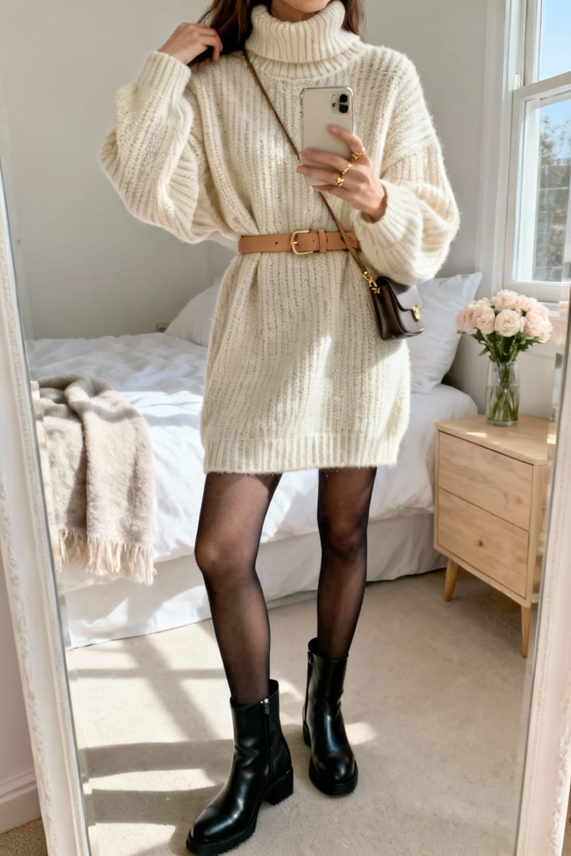 Oversized Sweater Dress with Ankle Boots