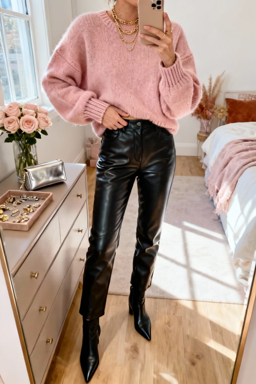 Pink Sweater with Statement Bottoms