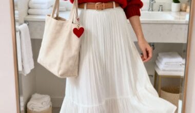 Red Sweater and White Midi Skirt