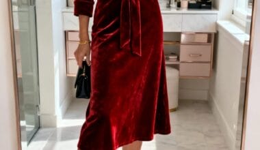 Red Velvet Wrap Dress with Strappy Heels