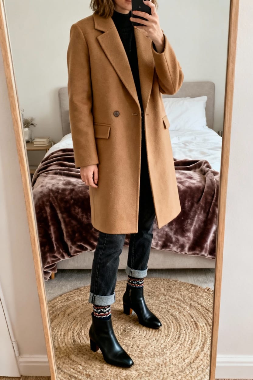 Tailored Coat + Jeans + Ankle Boots