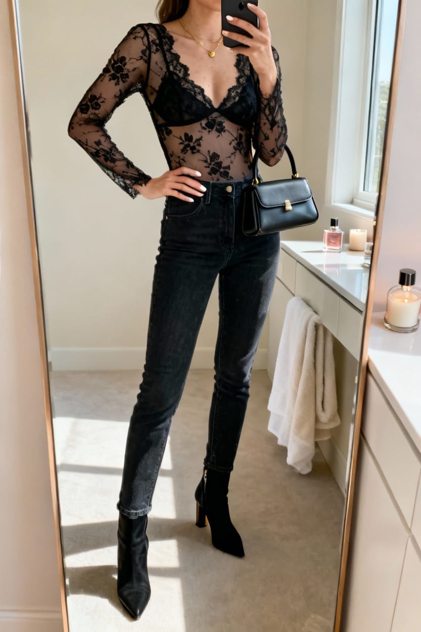 The Romantic Lace Bodysuit with Jeans