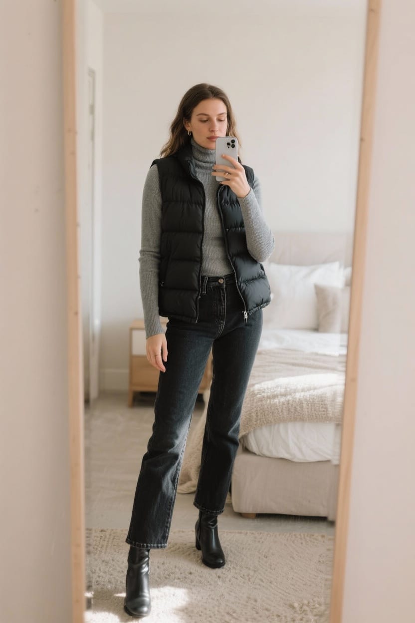 Turtleneck and puffer vest combo