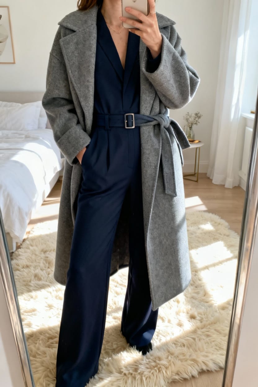 Wool Wrap Coat + Tailored Jumpsuit