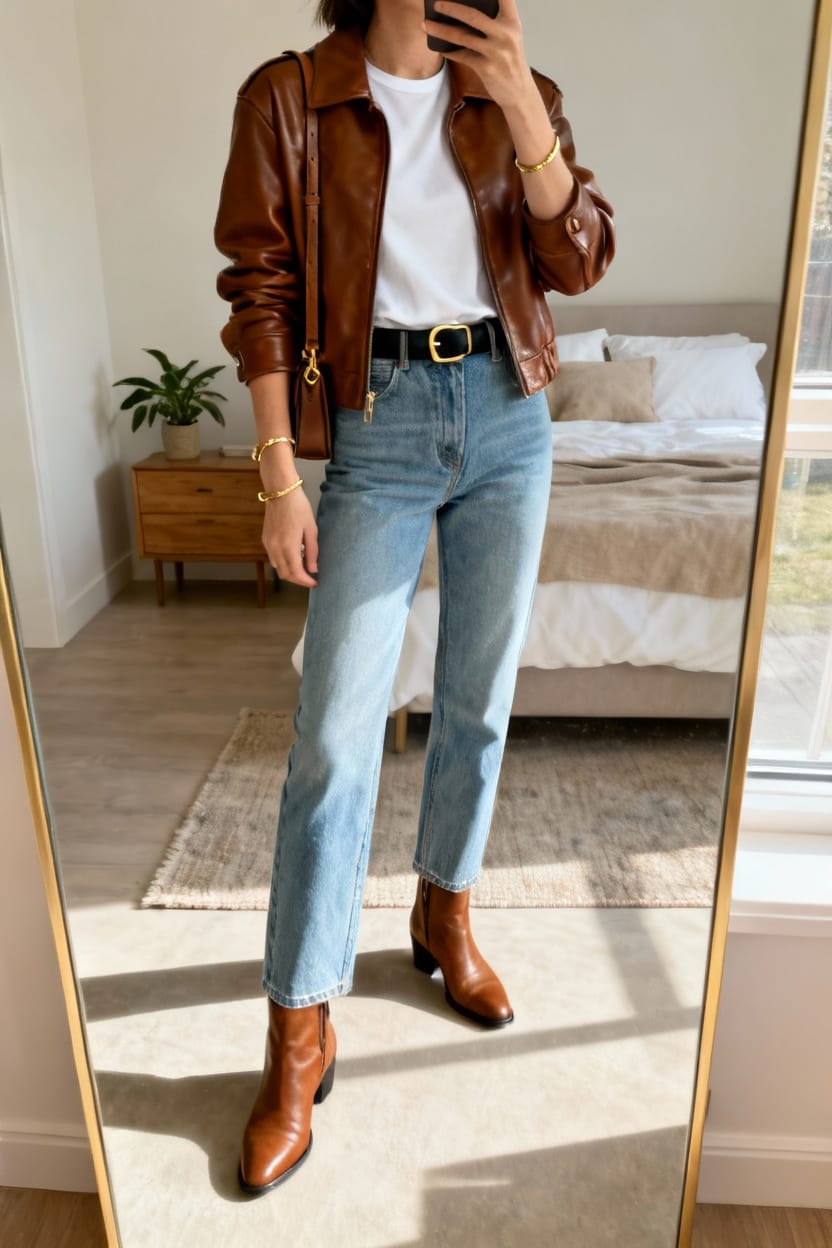 11 Chic Outfit Ideas To Style Your Brown Leather Jacket