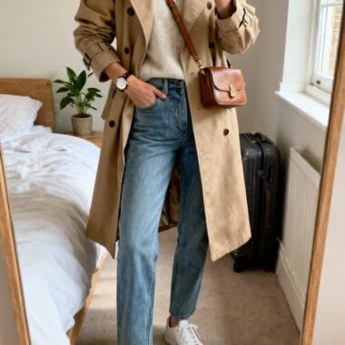 Classic Beige Trench With Straight-Leg Jeans