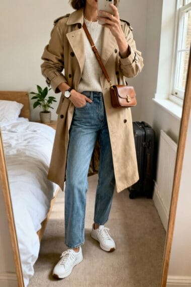 Classic Beige Trench With Straight-Leg Jeans