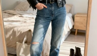 Classic Leather Jacket with White T-Shirt and Blue Jeans