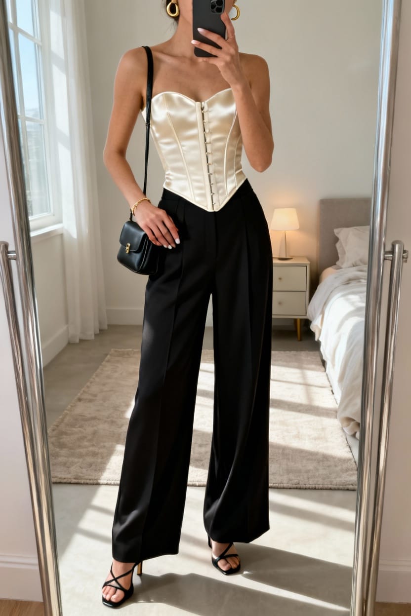 Corset Top With Wide-Leg Trousers