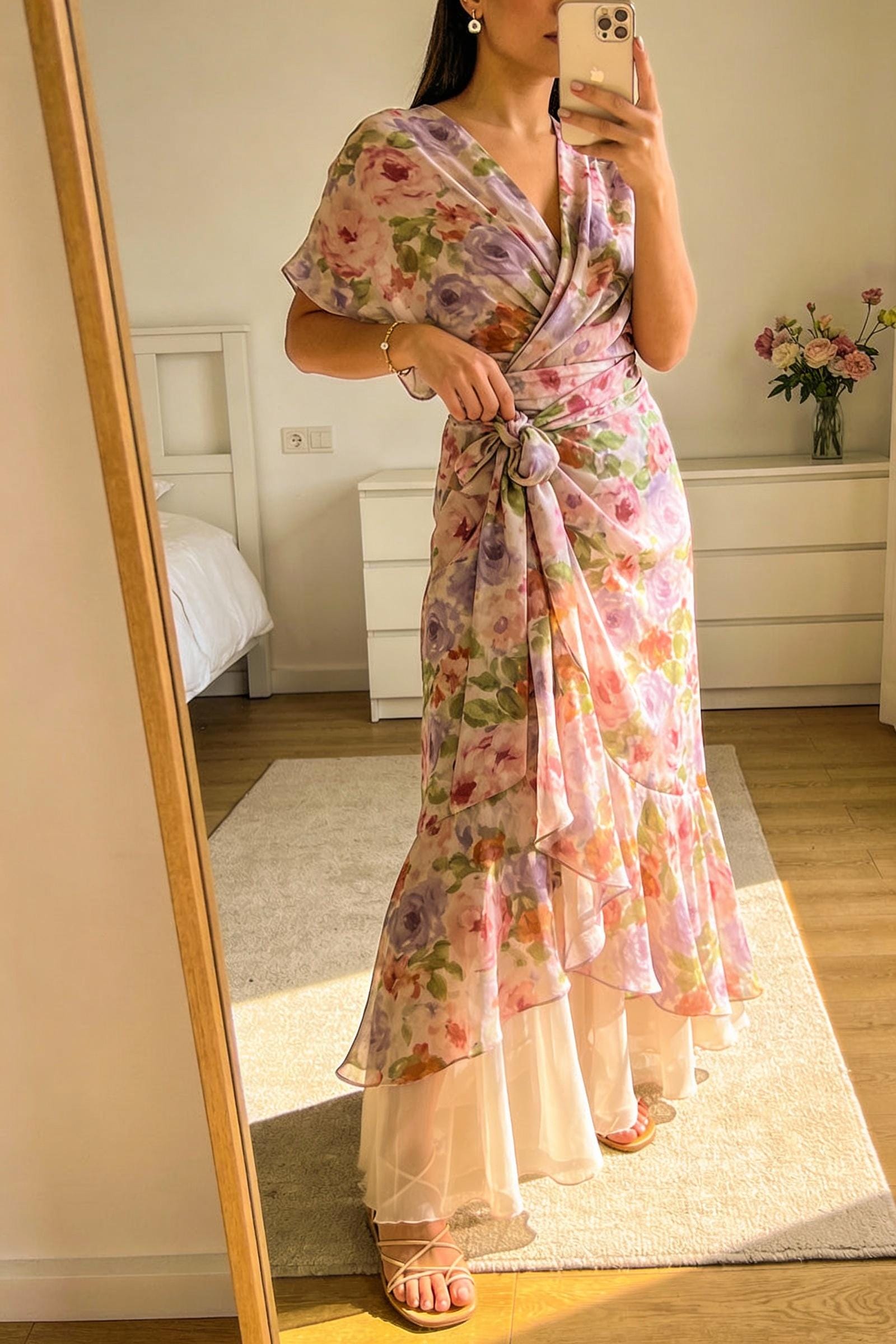 Floral chiffon wrap maxi dress
