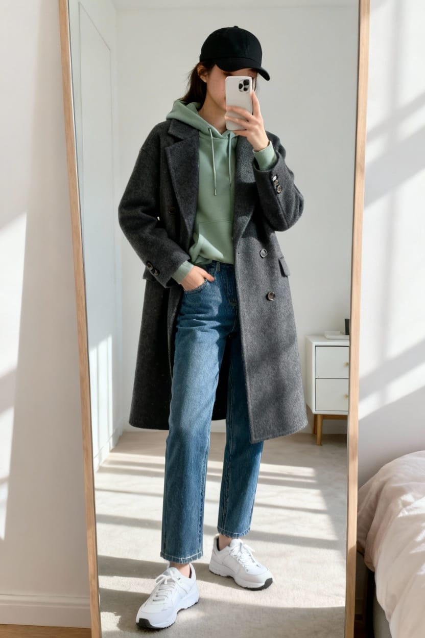 Layered Hoodie And Tailored Coat
