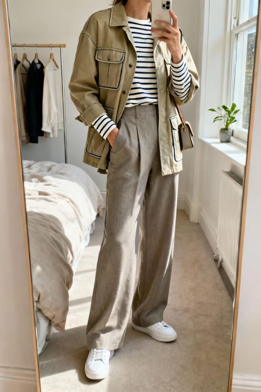 Lightweight Utility Jacket and Wide-Leg Trousers