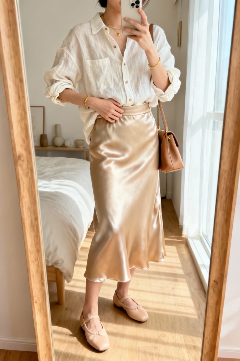 Linen Shirt With Midi Slip Skirt