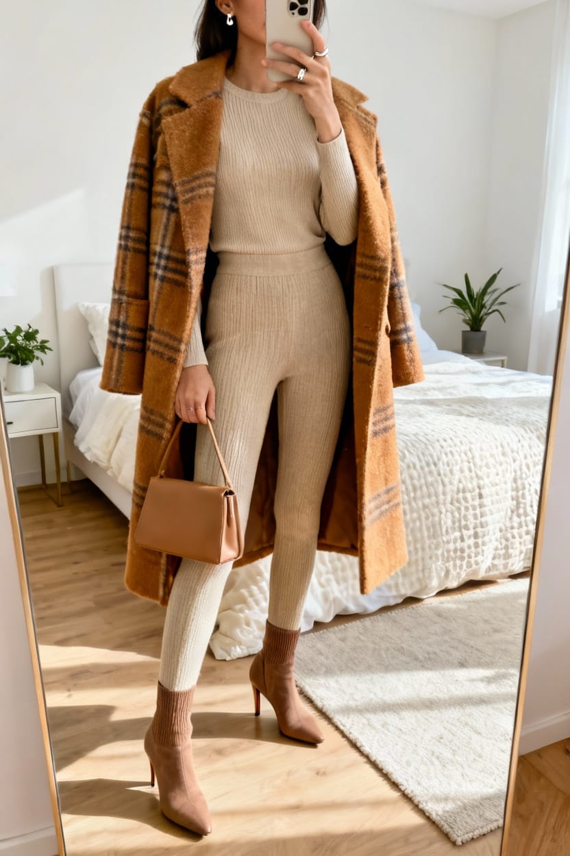 Monochrome Knit Set With Statement Coat