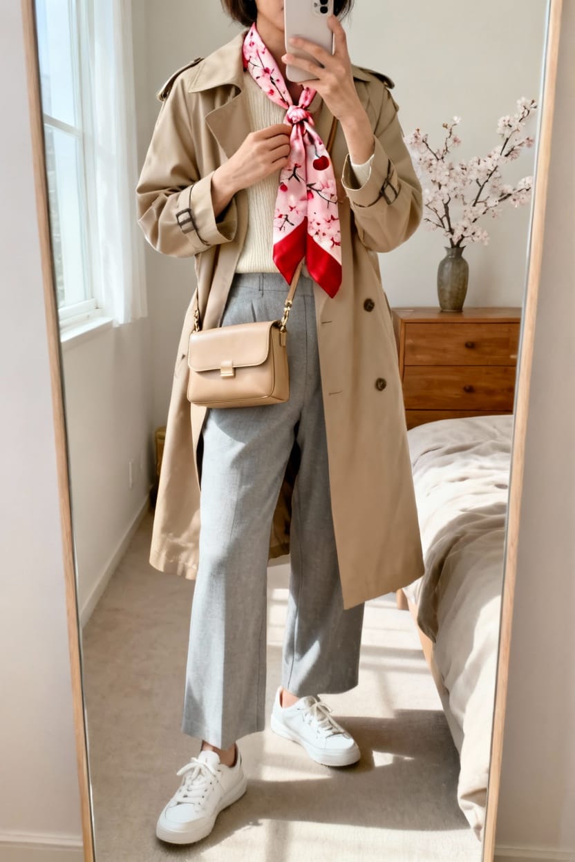 Monochrome Neutrals With a Pop Scarf