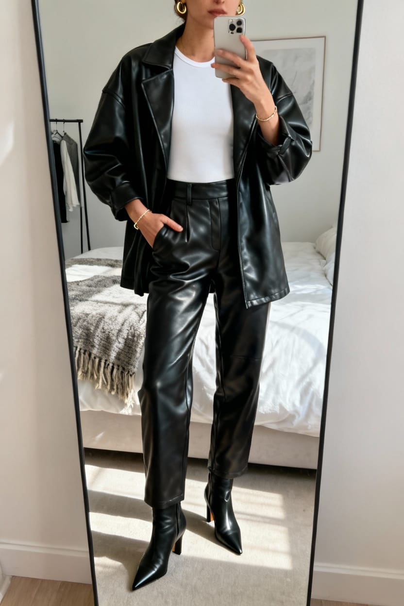 Oversized Leather Jacket With Matching Leather Pants