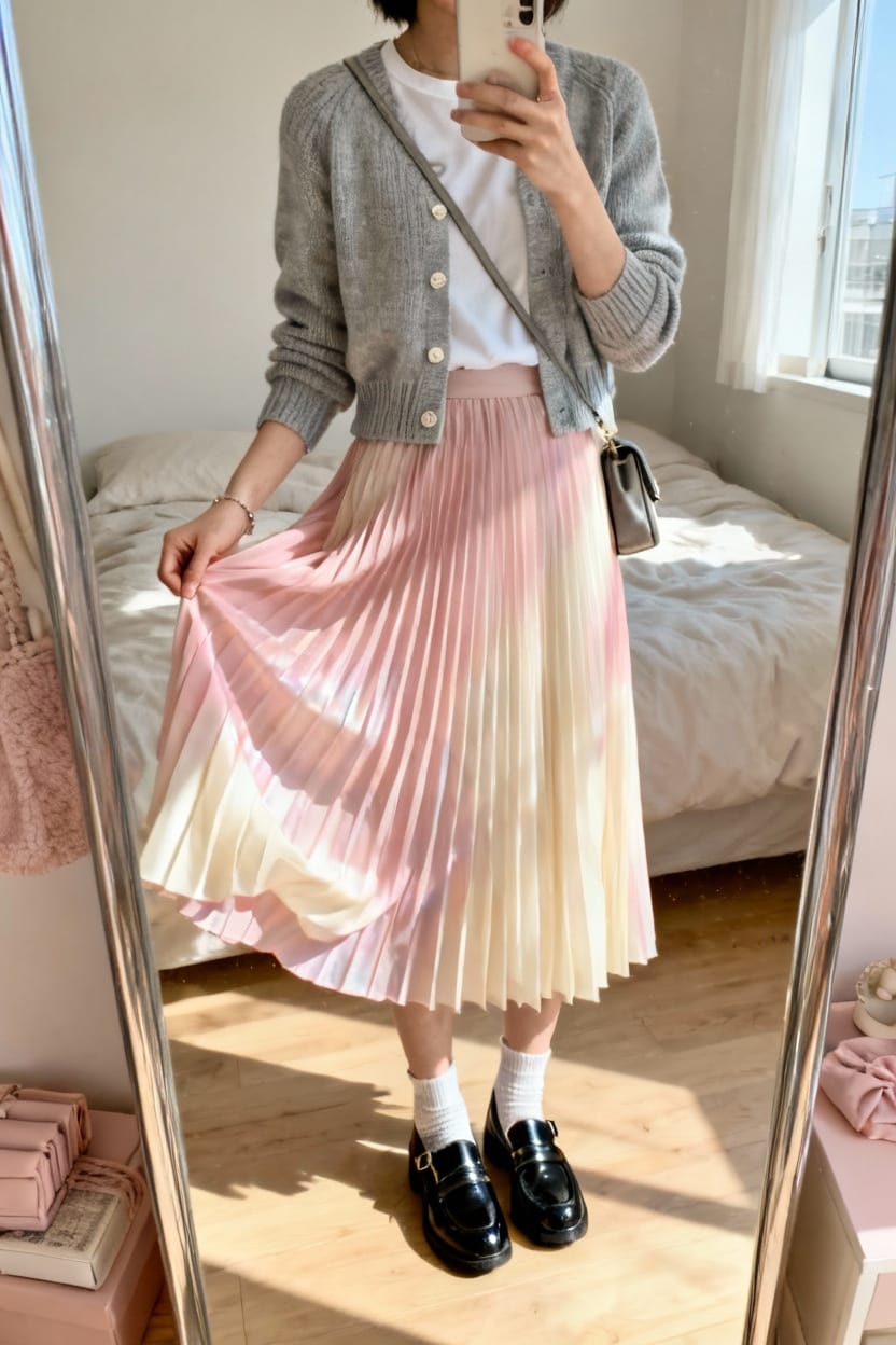 Pleated Skirt And Soft Cardigan