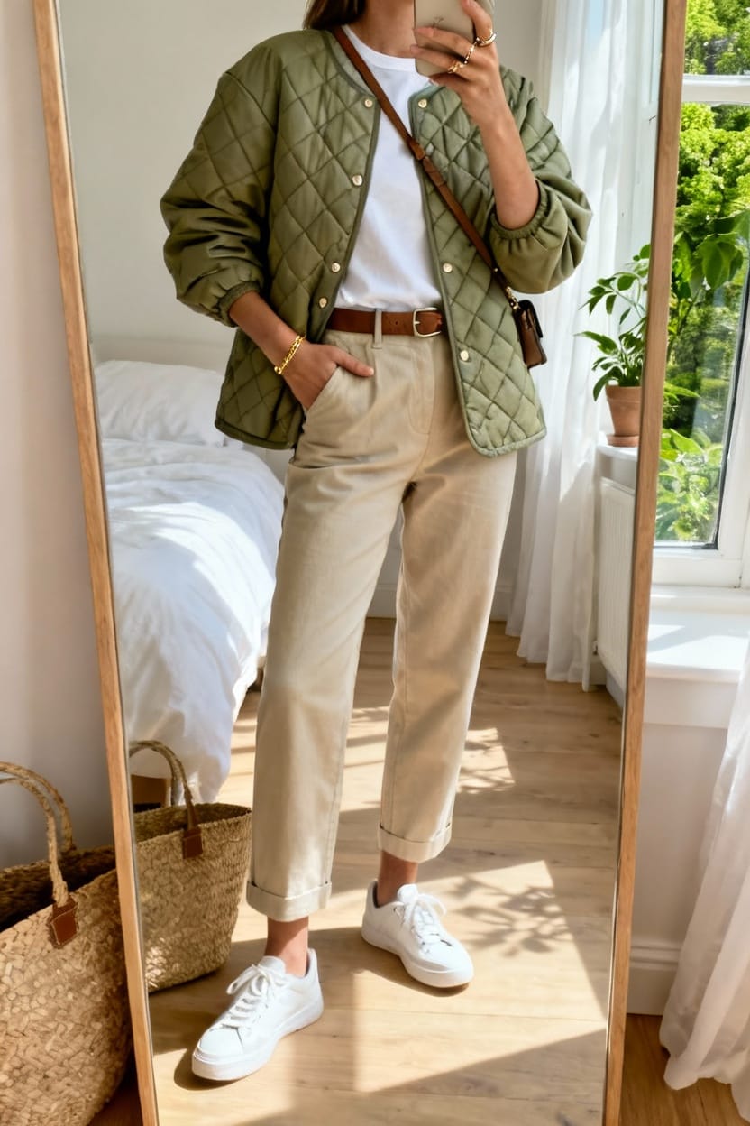 Quilted Liner Jacket With Straight-Leg Cropped Chinos