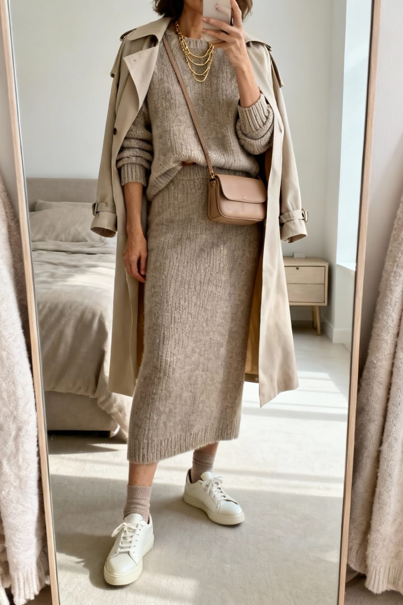 Relaxed Knit Set With Sleek Sneakers