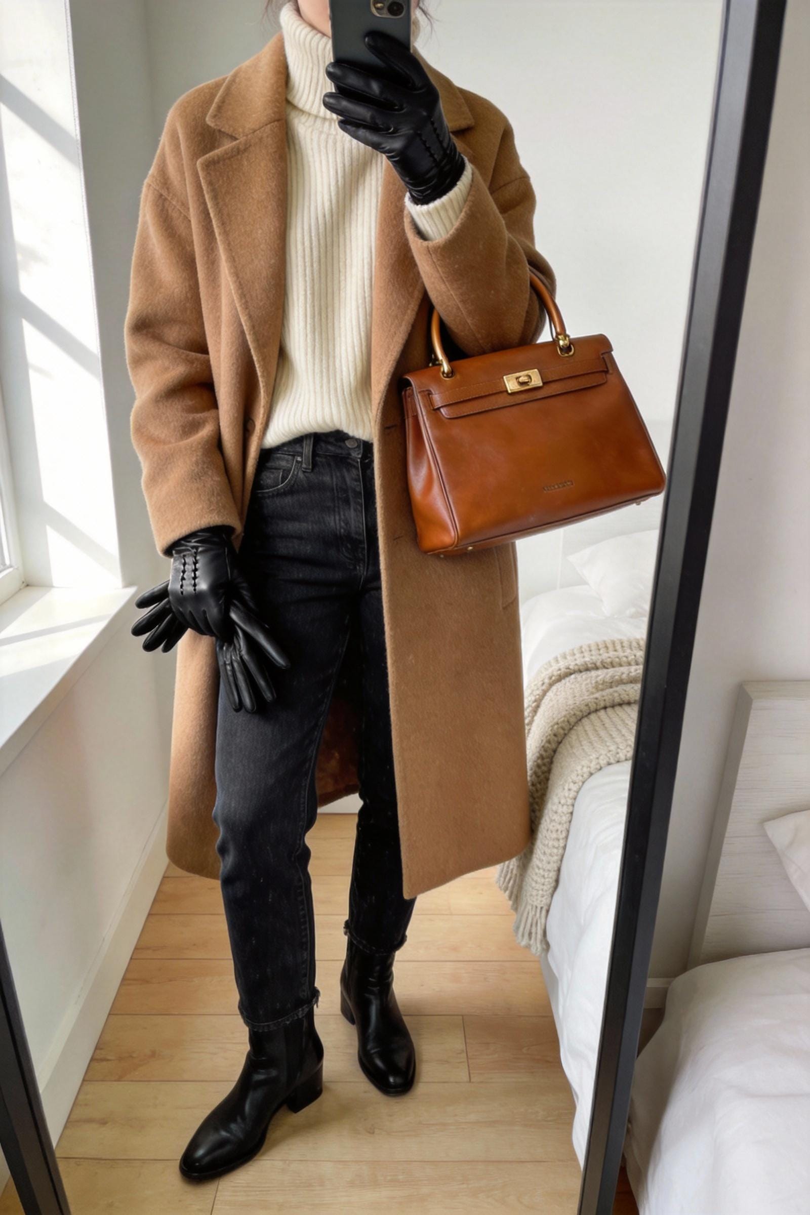 The Leather Gloves and Structured Bag Pairing
