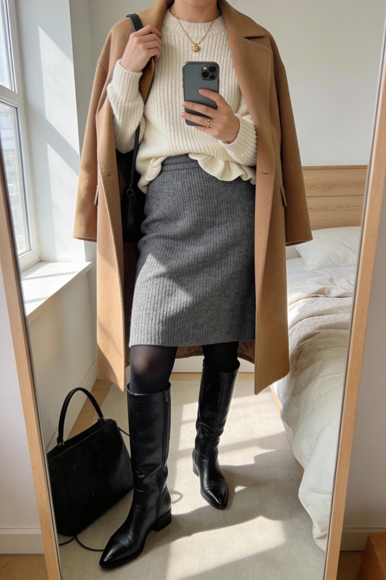 The Midi Skirt with Tall Boots