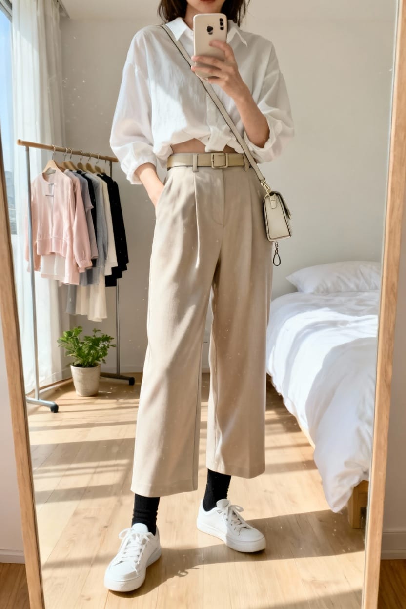 Wide Leg Trousers And Relaxed Blouse