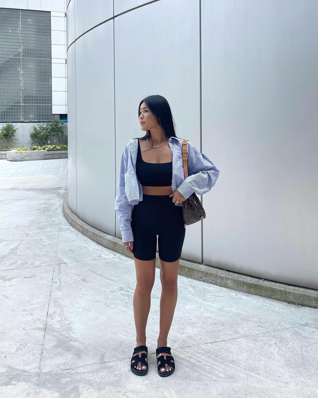 Biker Shorts with Oversized Button-Down
