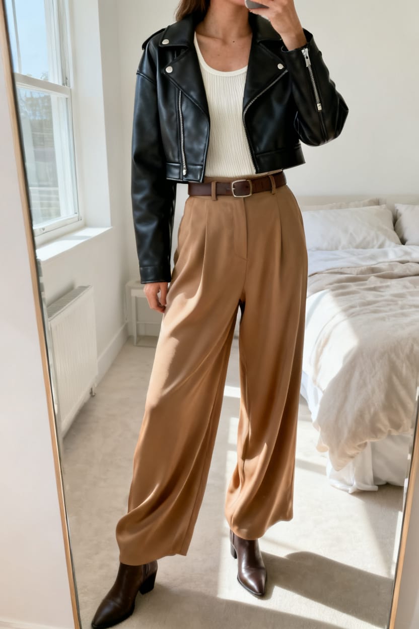 Leather Jacket, Wide-Leg Ease